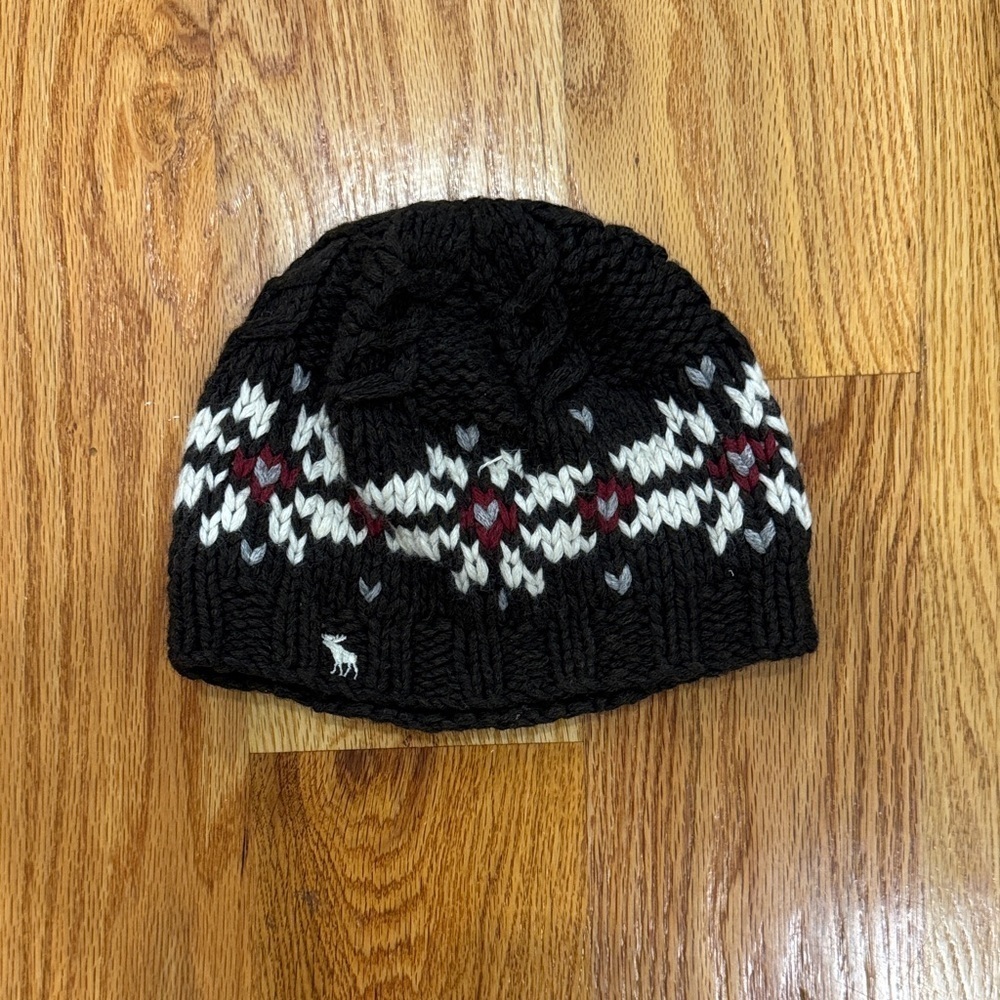 Vintage Abercrombie Kids Chocolate Brown Knit Beanie with Pattern